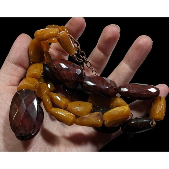 Vintage Retro Chunky Brown Acrylic Beaded Layered Necklace - Picture 3 of 6